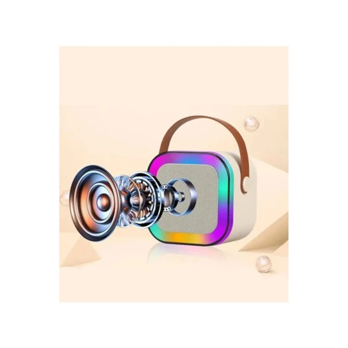 Karaoke Kablosuz Hoparlör Mikrofonlu Rgb Işıklı Bluetooth Speaker Tf Kart/usb Beyaz