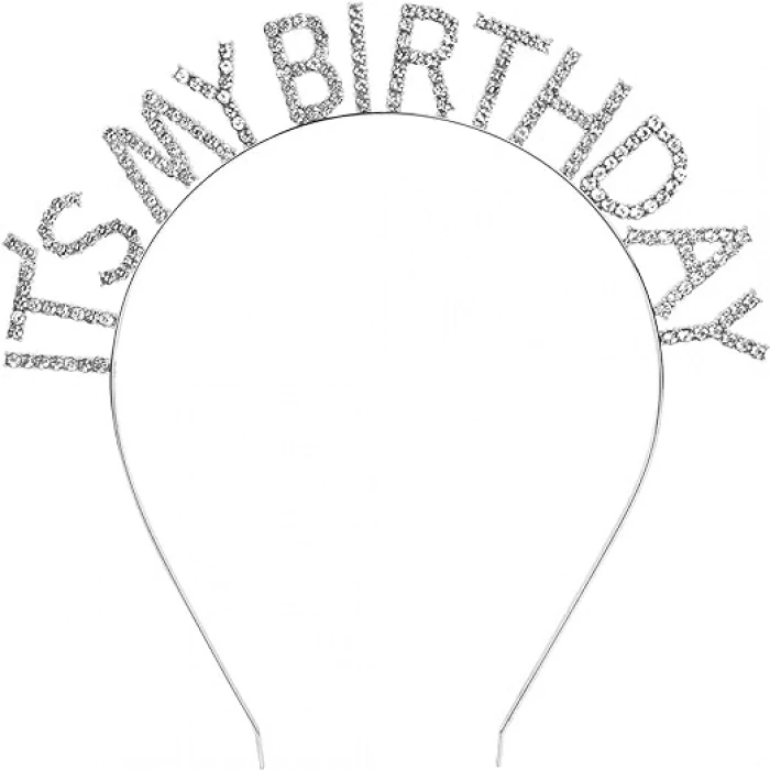 Kristal Taşlı Gümüş Renk İt39s My Birthday Yazılı Doğum Günü Parti Tacı 14x16 Cm
