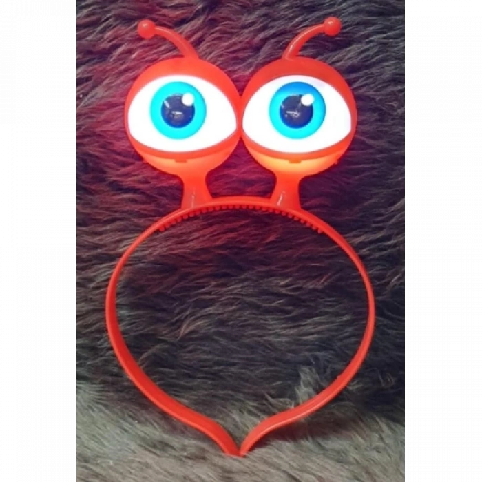 Led Işıklı & Pilli Uzaylı Göz Parti Tacı Kırmızı Renk