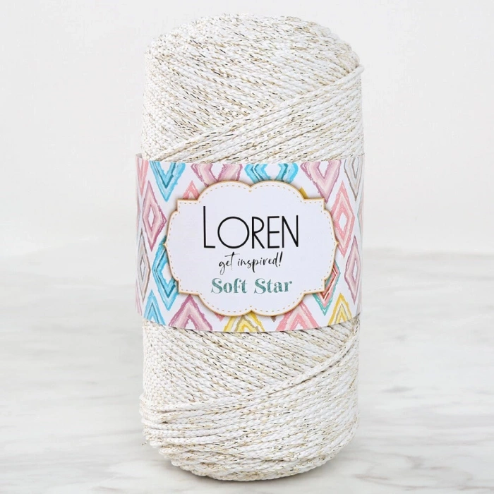 Loren Soft Star Makrome İpi Sarı Simli Krem RM103