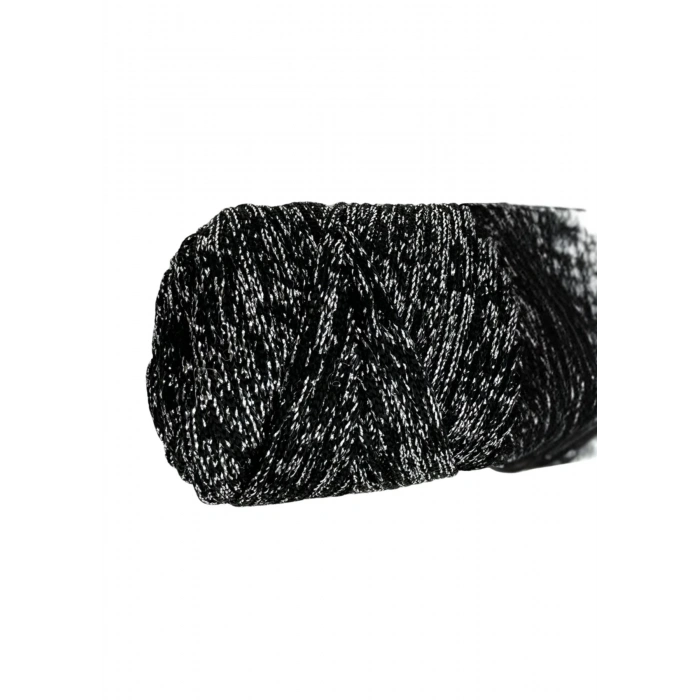 Makrome İpi 3mm Polyester Siyah Gümüş  Simli