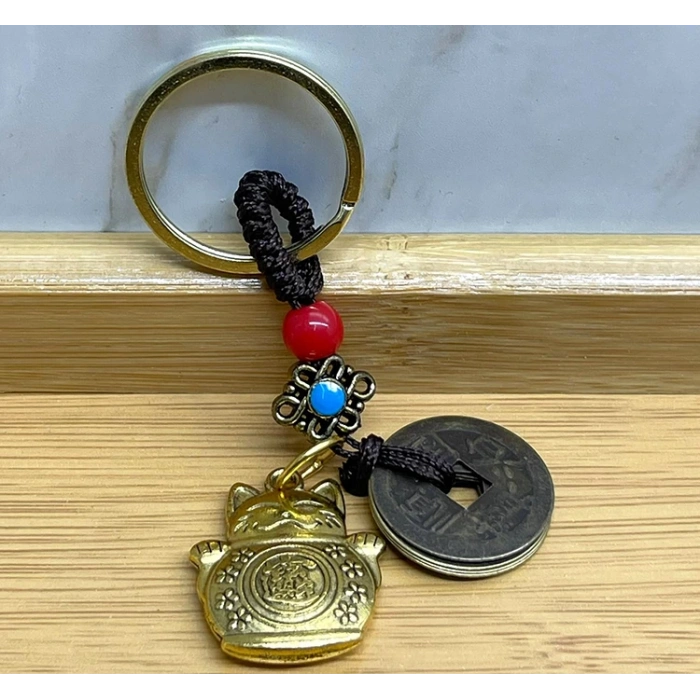 Metal Şans Ve Bereket Kedisi Anahtarlık Model 4