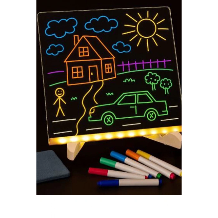 Neon Işıklı 7 Renk Işık Boyama Kalemli Led Resim Panosu Boyama Tahtası Kalemleri 20 X 20