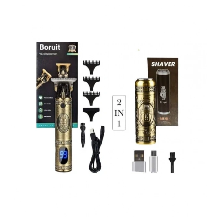 Pro 2 İn 1 Vintage Traş Makinesi Şarjlı Dijital Göstergeli Aliminyum Gövde