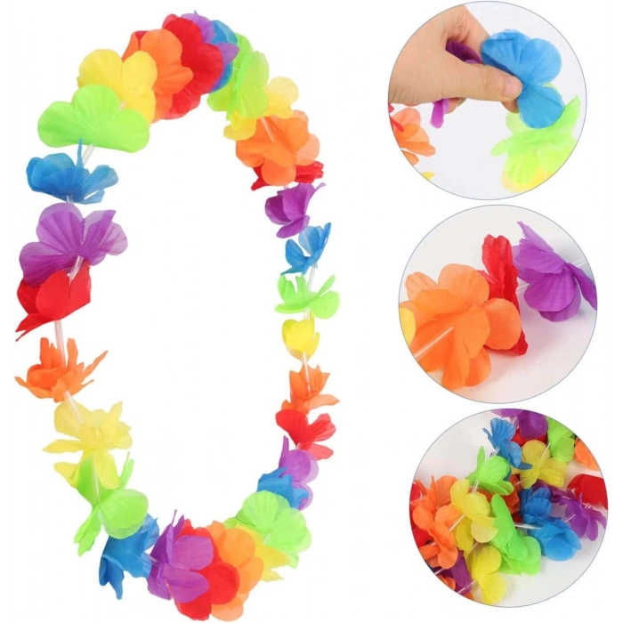 Hawaii Çiçekli Boyun Kolyesi - Renkli Tropikal Parti Leisi