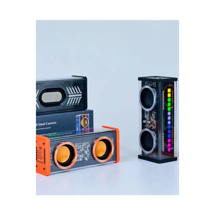 Şeffaf Mecha Müzik Tws Stereo Rgb İşıklı Hoparlör Kablosuz Bluetooth 5.0 Taşınabilir Hoparlör V9