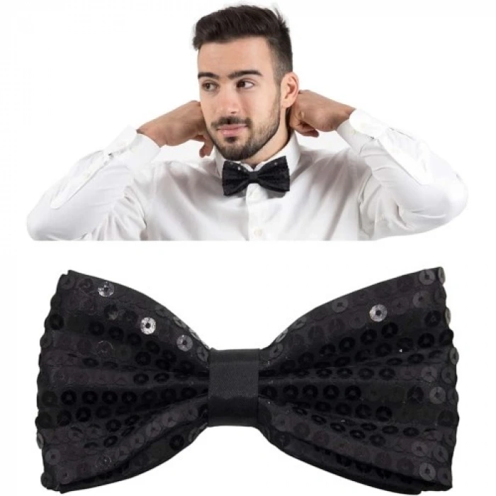 Siyah Payetli Pullu Papyon