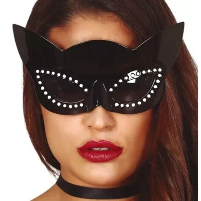 Siyah Renk Siyah Camlı Kedi Şekilli Parti Gözlüğü