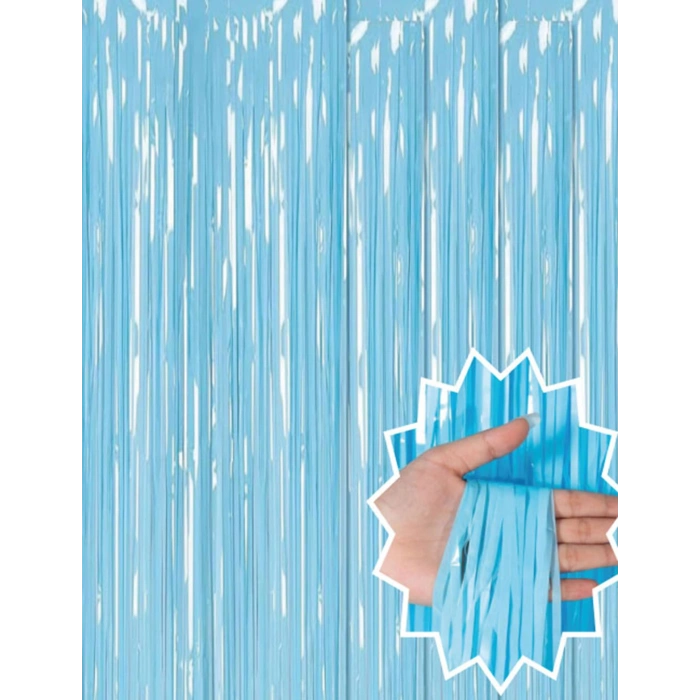 Soft Mavi Püsküllü Kapı Perdesi