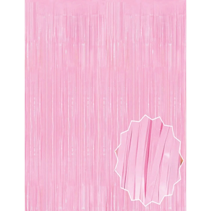 Soft Pembe Püsküllü Kapı Perdesi - Parti, Baby Shower, Cinsiyet Partisi 1x2 M
