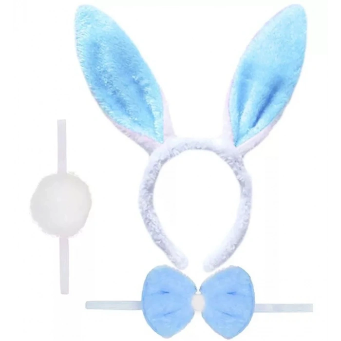 Tavşan Kostüm Seti Taç Papyon Ponpon Kuyruk Mavi
