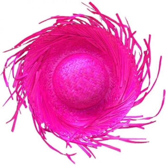 Tropikal Parti Fuşya Hasır Hawaii Şapkası