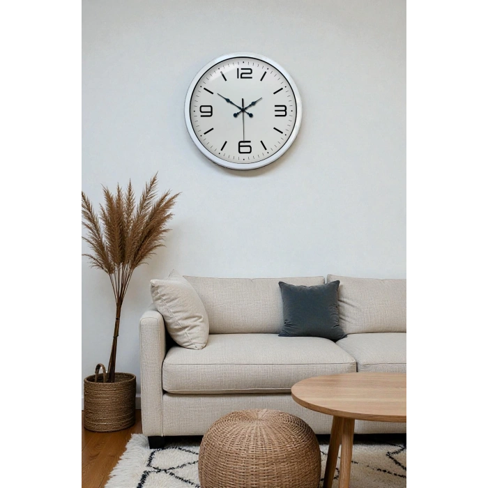 Zentime 40 Cm Metal Beyaz Modern Duvar Saati
