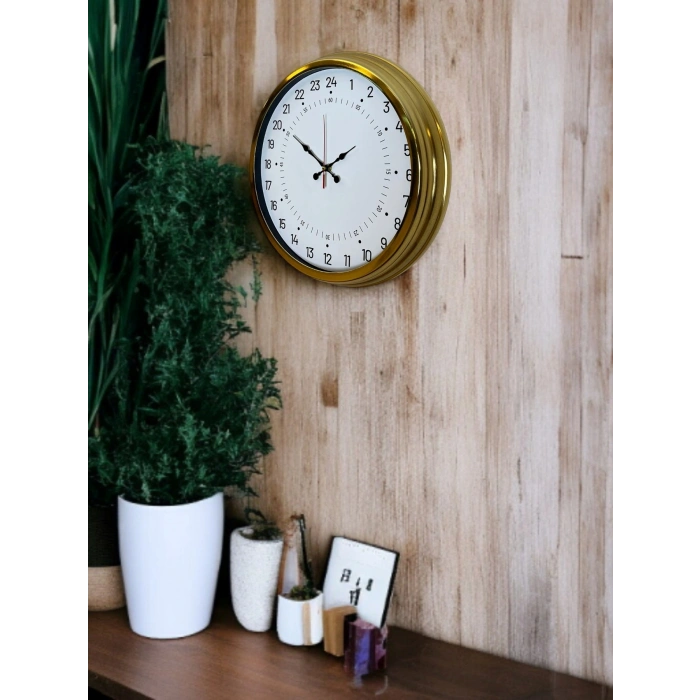 Zentime Gold 40 Cm Metal 24 Saat Göstergeli Özel Tasarım Duvar Saati