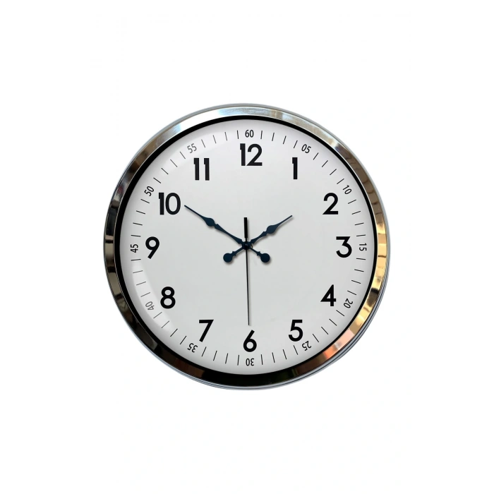 Zentime Modern Klasik 40 Cm Krom Metal Duvar Saati