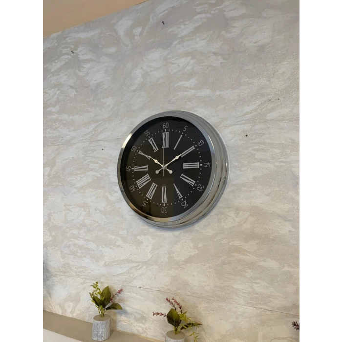 Zentime Krom Roma Rakamlı 40 Cm Metal Modern Duvar Saati