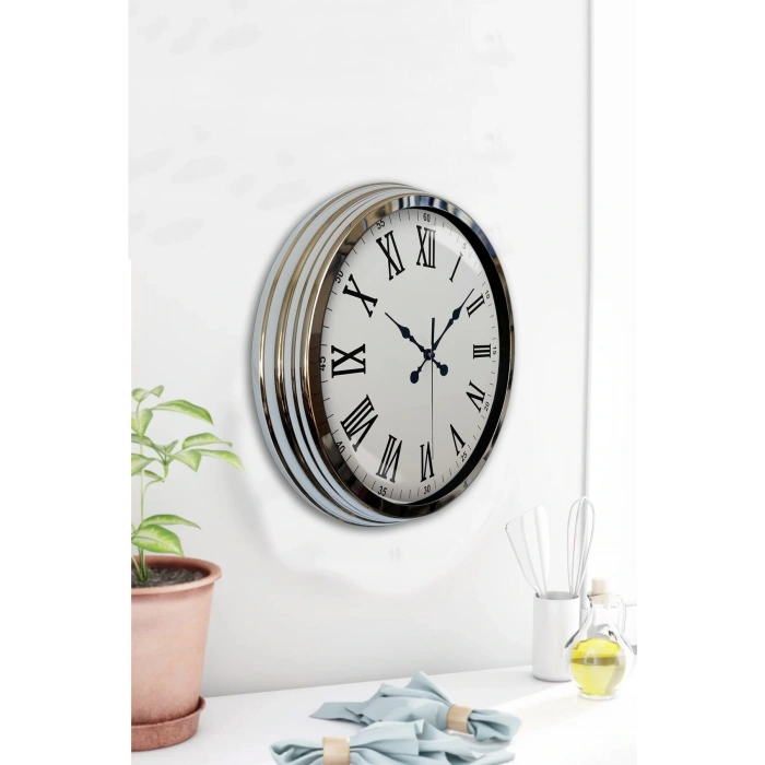 Zentime Krom Roma Rakamlı 40 Cm Metal Modern Duvar Saati