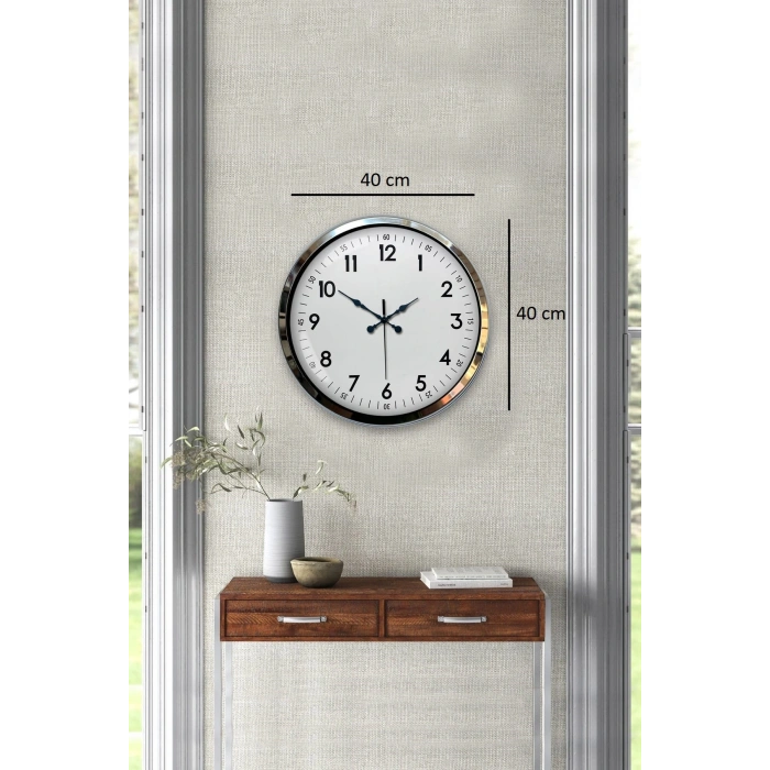 Zentime Modern Klasik 40 Cm Krom Metal Duvar Saati