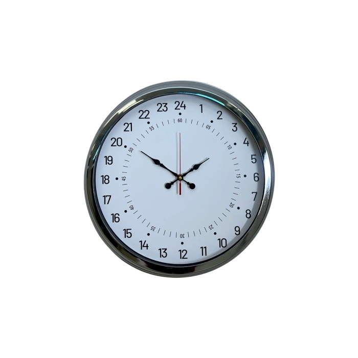 Zentime Krom 40 Cm Metal 24 Saat Göstergeli Özel Tasarım Duvar Saati