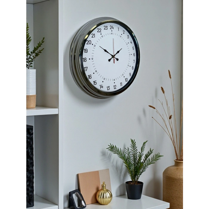 Zentime Krom 40 Cm Metal 24 Saat Göstergeli Özel Tasarım Duvar Saati