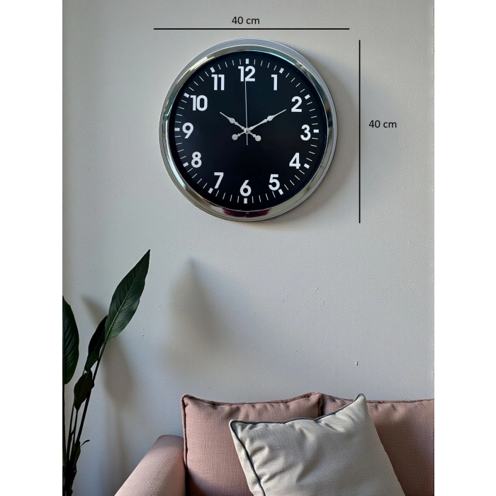 Zentime Modern 40 Cm Metal Krom Standart Duvar Saati