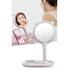 BUFFER® Kedi Kulaklı Telefon Standlı Yuvarlak Dokunmatik Led Ayarlı Masa Üstü Makyaj Aynası
