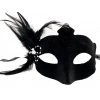 Siyah Renk Yandan Tüylü Süet Kaplama Beyaz İncili Parti Maskesi 18x15 Cm