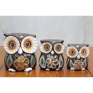 Ahşap 3lü Baykuş Seti Polos:1