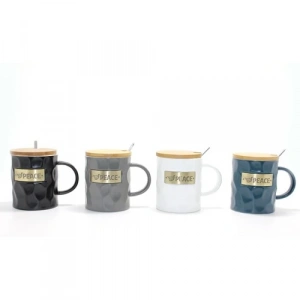 Bambu Kapaklı Porselen Kupa Bardak