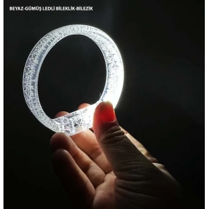 Beyaz-gümüş Led Işıklı Baskı Yapılabilen Pilli Bileklik Bilezik 1,5 Cm Genişlik