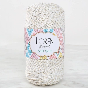 Loren Soft Star Makrome İpi Sarı Simli Krem RM103