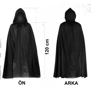 Siyah Uzun Pelerin 120 Cm Kapüşonlu – Cosplay Ve Parti Kostümü