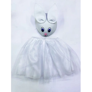 Tavşan Kostümü Beyaz - 23 Nisan Tavşan Şapka Ve Tütü Etek Seti 2 Parça