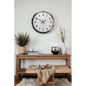 Zentime Modern Klasik 40 Cm Krom Metal Duvar Saati