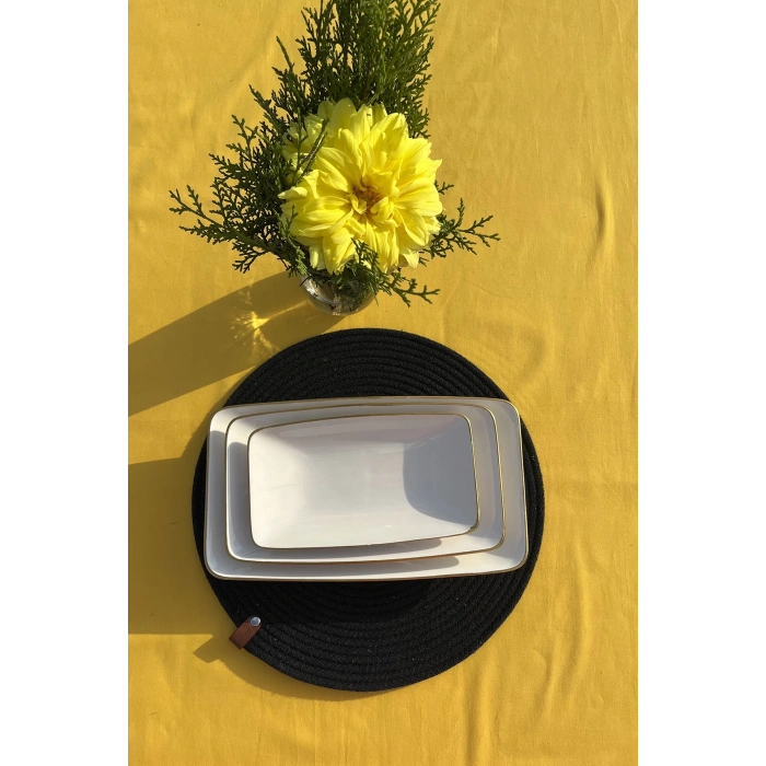 Beyaz Gold 3lü Seramik Kayık Tabak