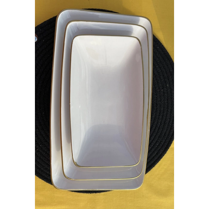 Beyaz Gold 3lü Seramik Kayık Tabak