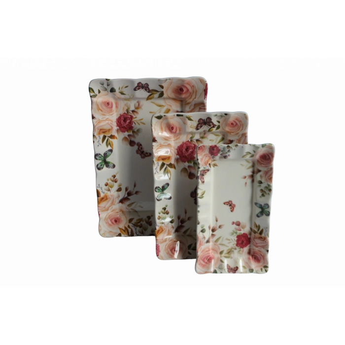 Dijital Baskılı 3lü Dikdörtgen Kayık Tabak