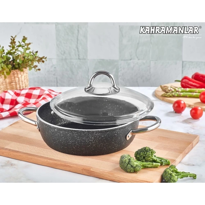 Kahramanlar Stone Black Titanyum Basık Tencere 28cm
