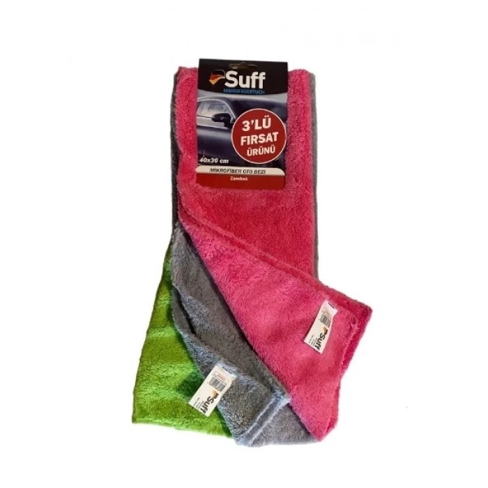 Suff Zambak 3lü Mikrofiber Bez /Oto Kurulama Bezi (40x30cm)