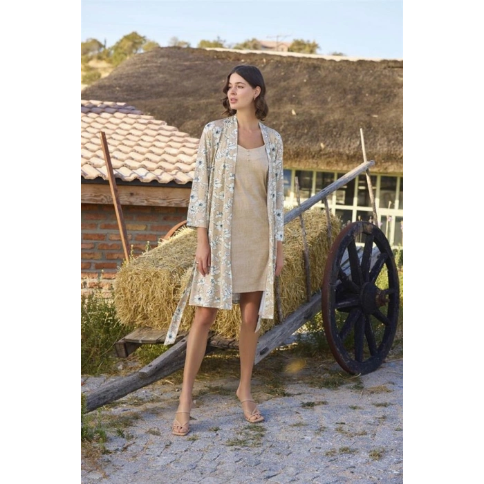 Will Like Çiçek Desenli Önü Düğmeli Sabahlık Takımı