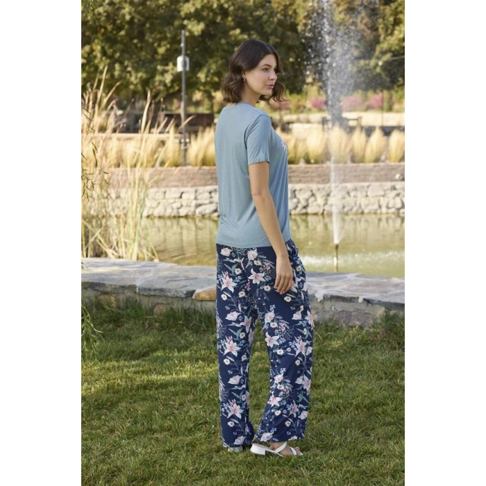 Will Like Çiçek ve Yaprak Desenli ve Baskılı Pijama Takımı