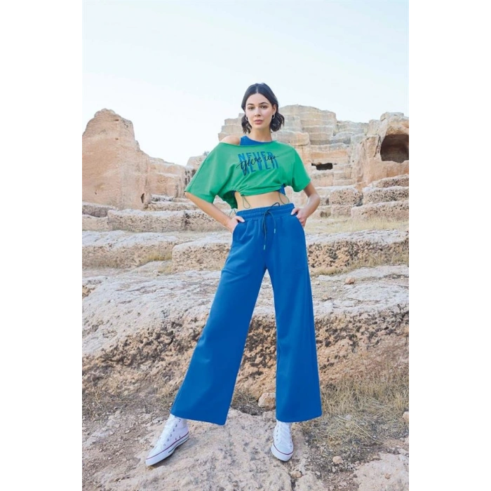 Will Like Kısa Kollu Never Give Up 3lü Crop Eşofman Takımı