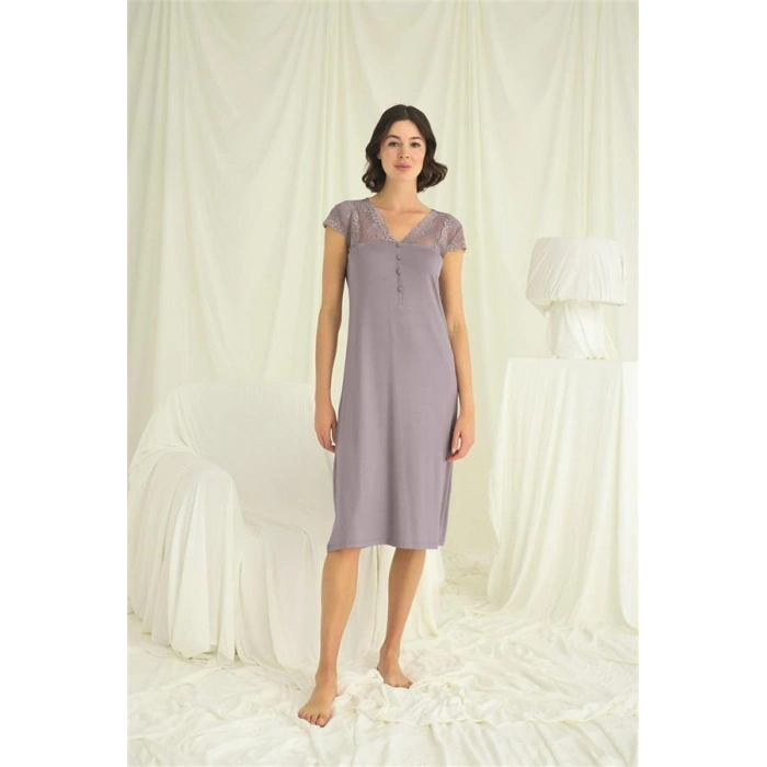 Will Like Kolu Omzu ve Yakası Dantelli Önü Düğmeli Gecelik