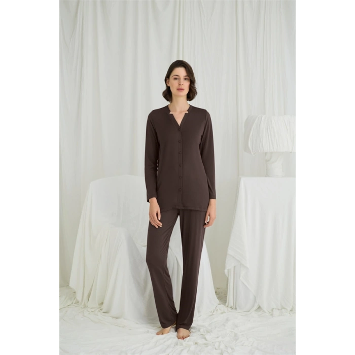 Will Like Uzun Kollu Boydan Düğmeli V Yaka Pijama Takımı