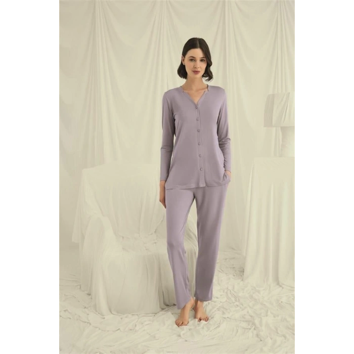 Will Like Uzun Kollu Boydan Düğmeli V Yaka Pijama Takımı