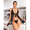 Will Like Siyah Dantel İşlemeli Önden Bağlamalı Fantezi Şık Tül Gecelik