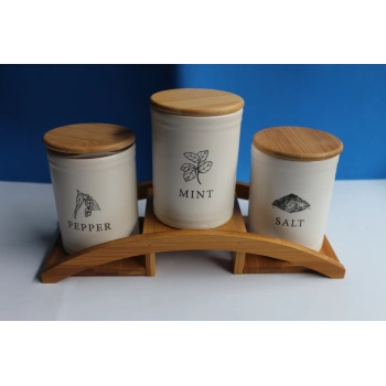 Bambu Köprü Standlı 3lü Baharatlık Seti
