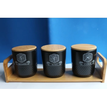 Bambu Standlı 3lü Baharat Seti Pera