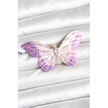 Lila Renk Kelebek Model Broş