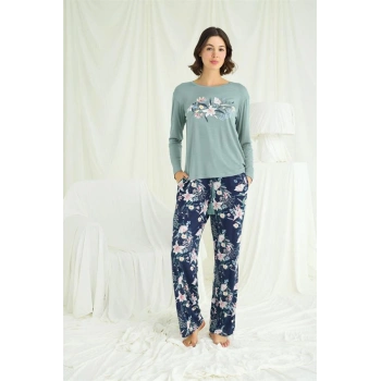 Will Like Çiçek ve Yaprak Desenli Baskılı Pijama Takımı